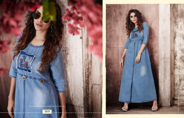 kajree kayara long denim with work gown style kurtis edition